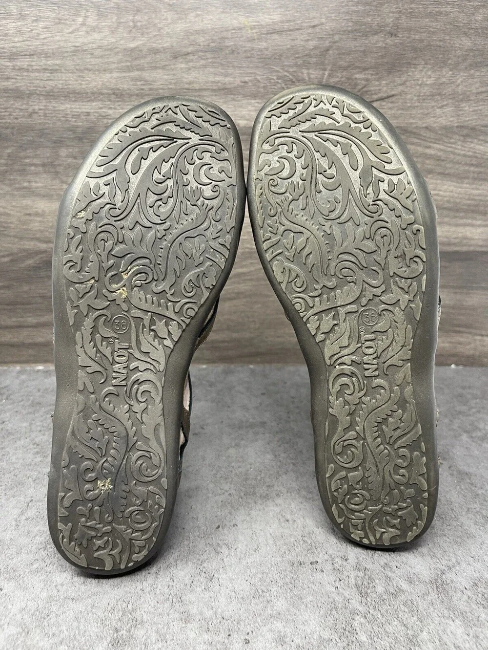NAOT Dorith Sandals Womens Size 7 (38) Gold Leather Strap Flat Walking